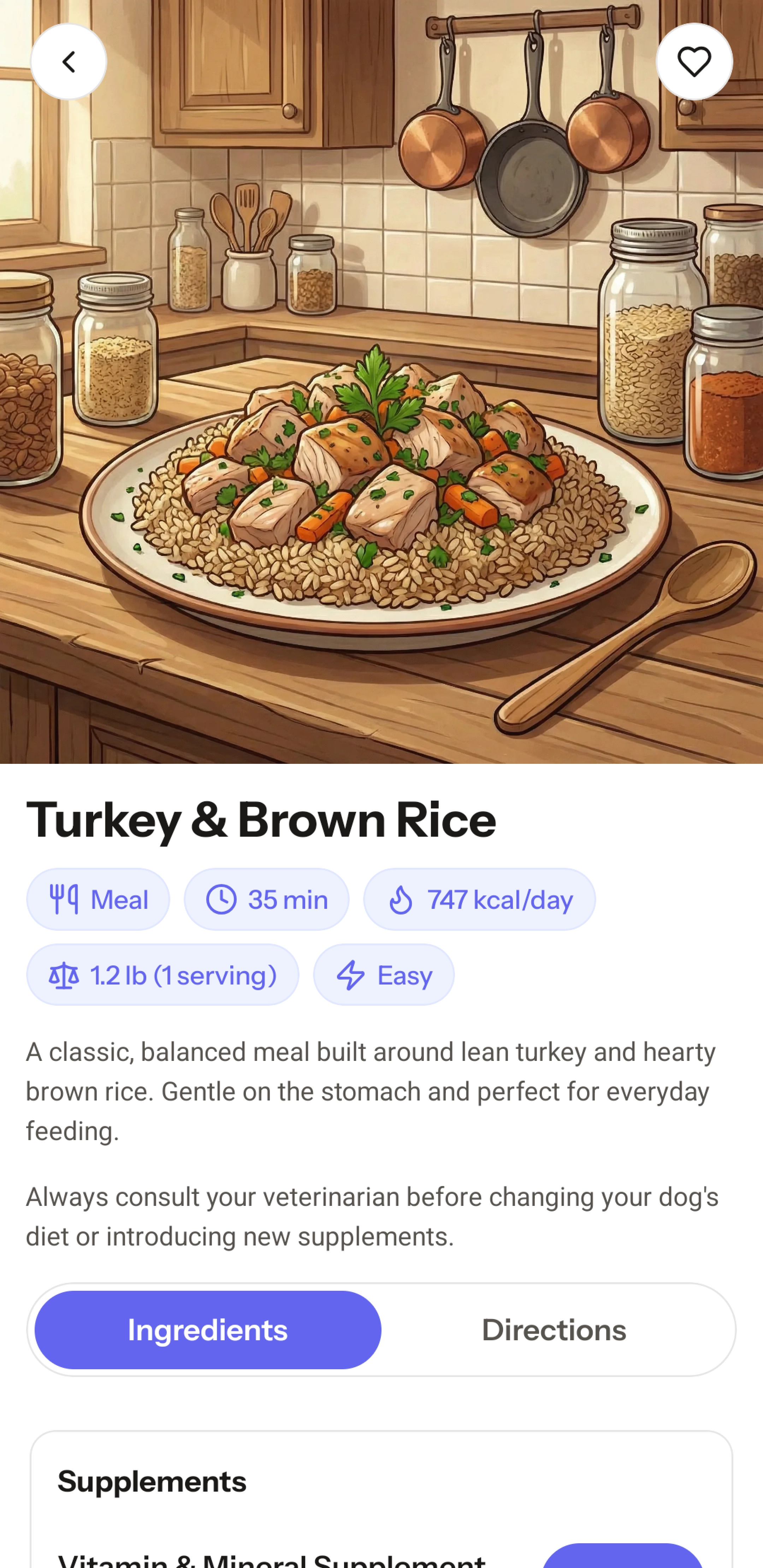 K9 Cookbook recipe detail screen