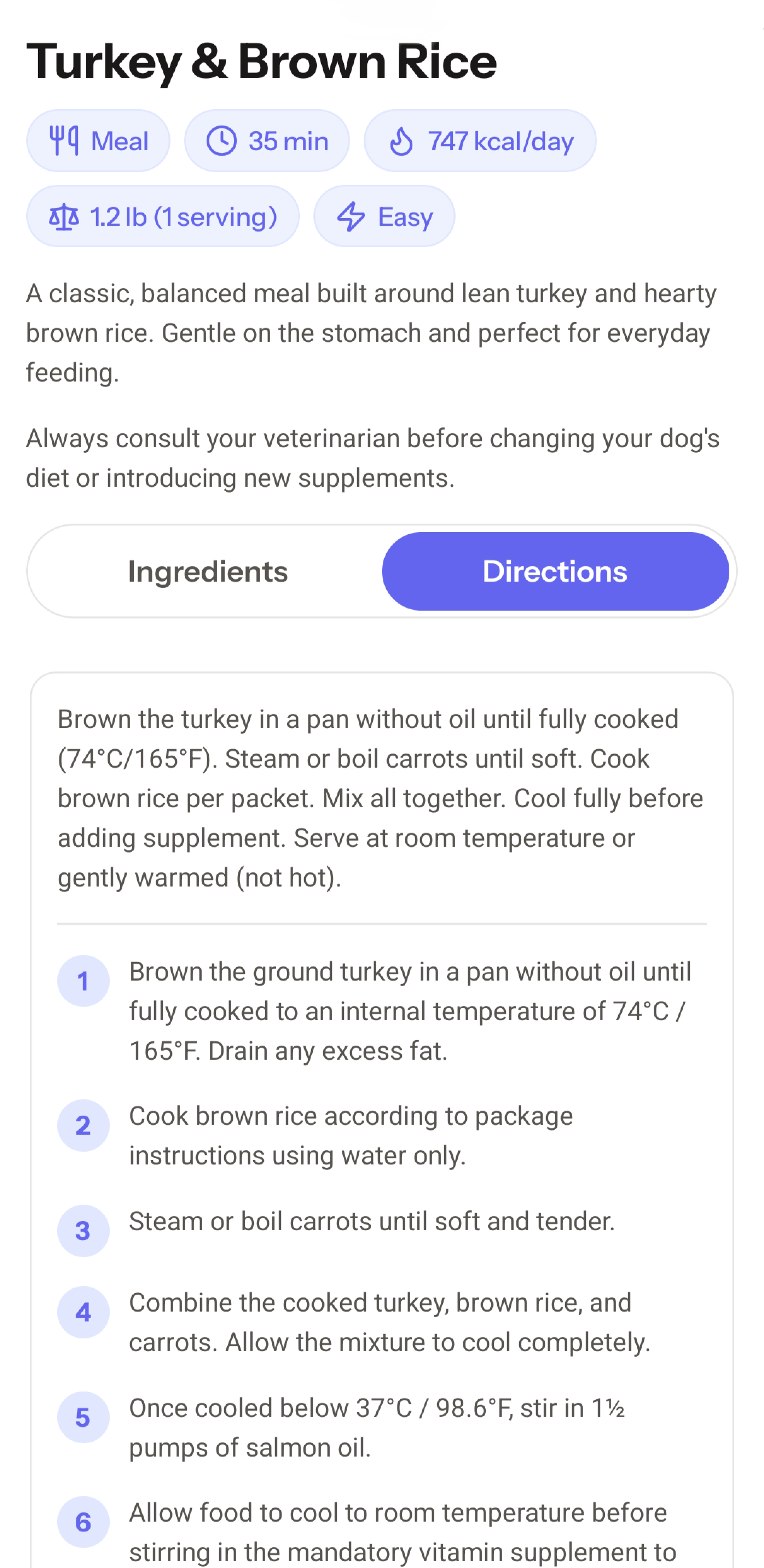 K9 Cookbook step-by-step cooking directions with supplement and storage guidance