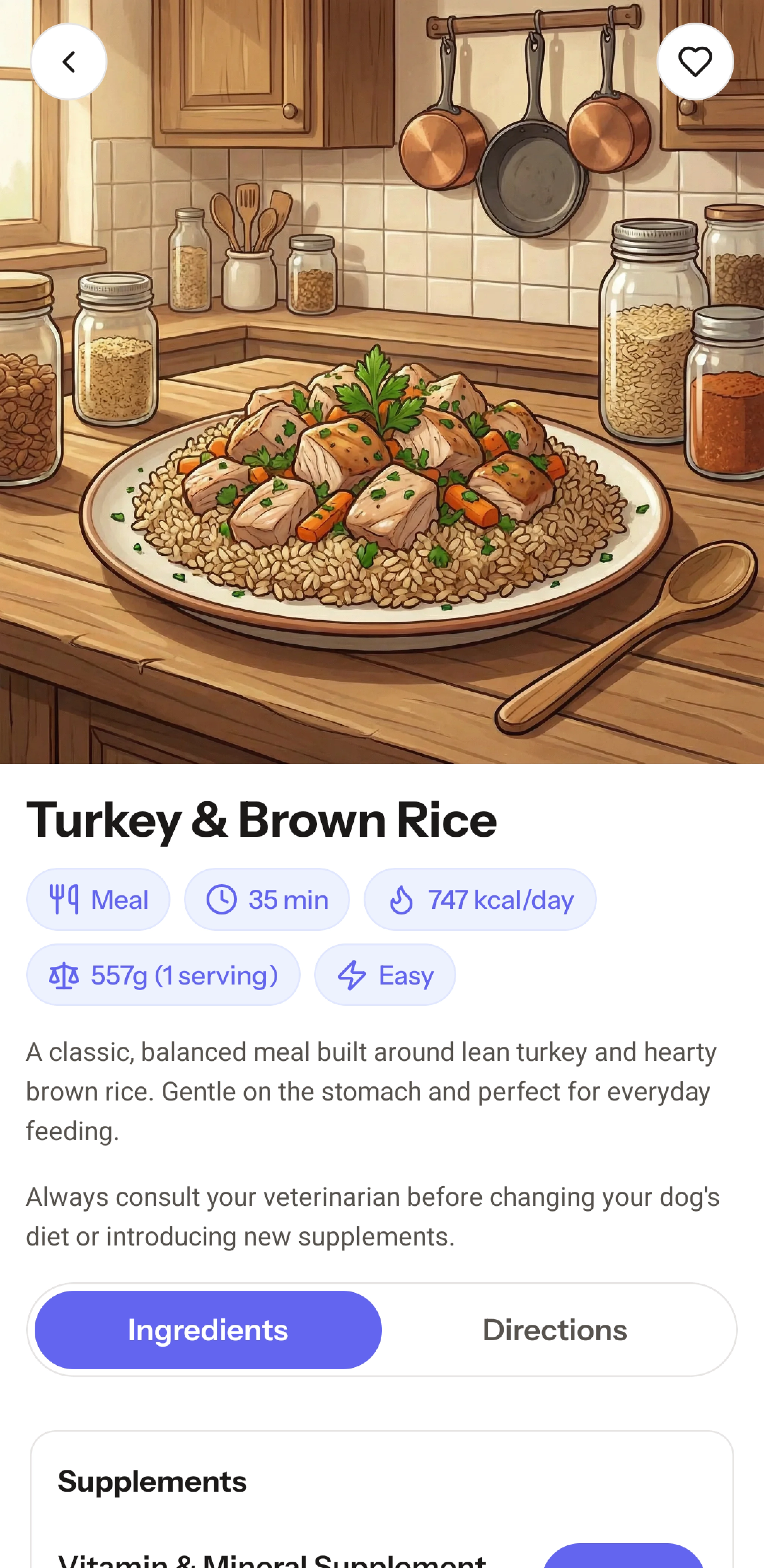 K9 Cookbook recipe detail screen