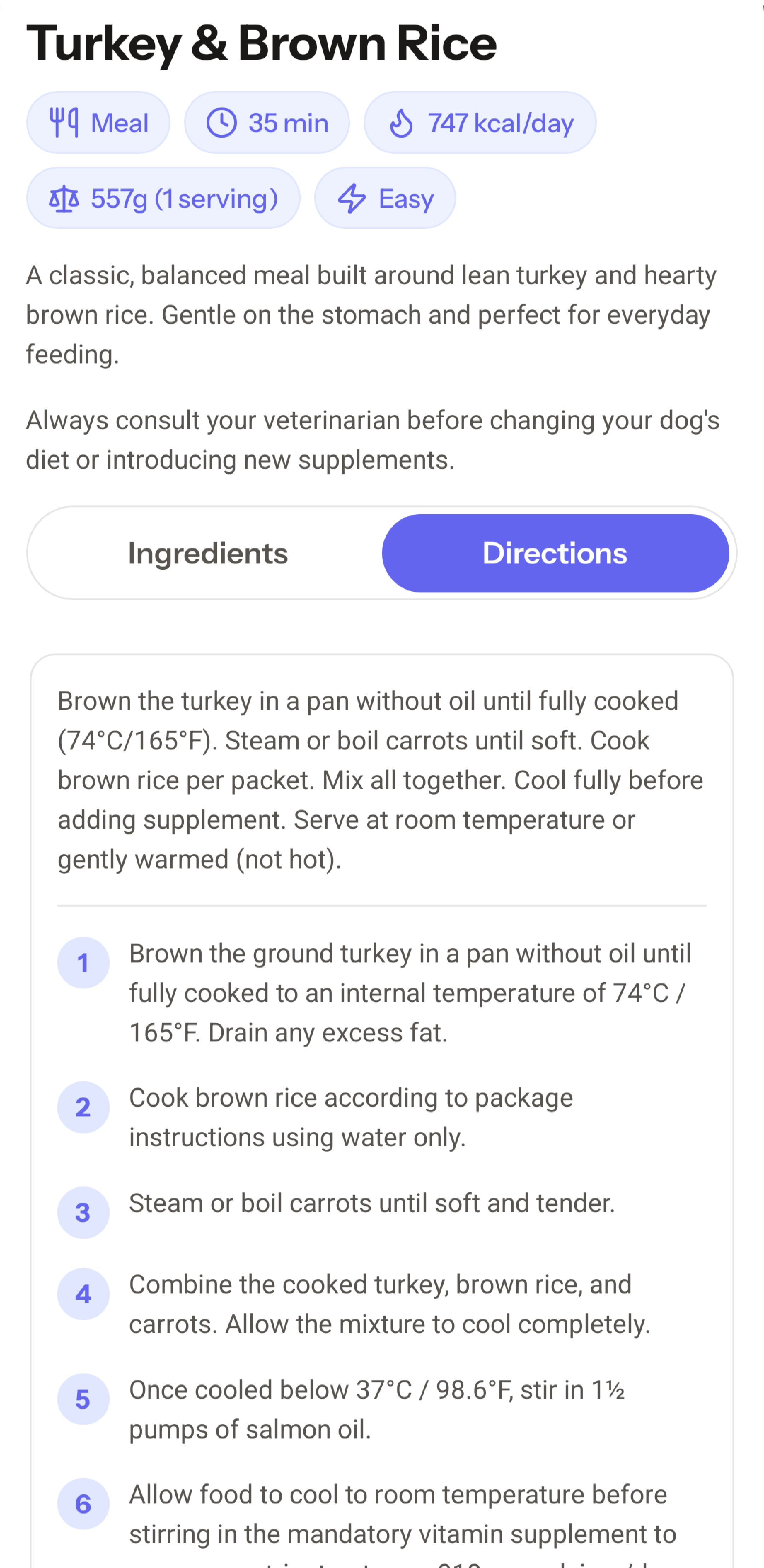 K9 Cookbook step-by-step cooking directions with supplement and storage guidance